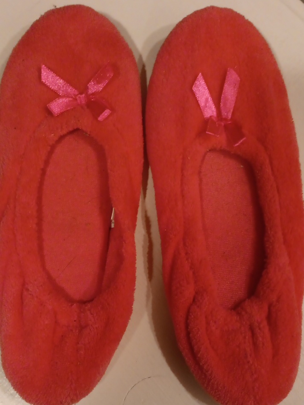SLIPPERS PINK terrycloth Stretch Ballet Slippers with Satin Bows XL 11-12